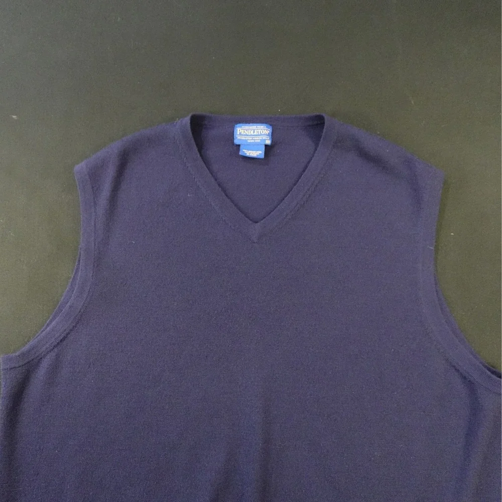 Pendleton 100% Merino Wool Sweater Vest Men's XXL Navy Blue V Neck Classic